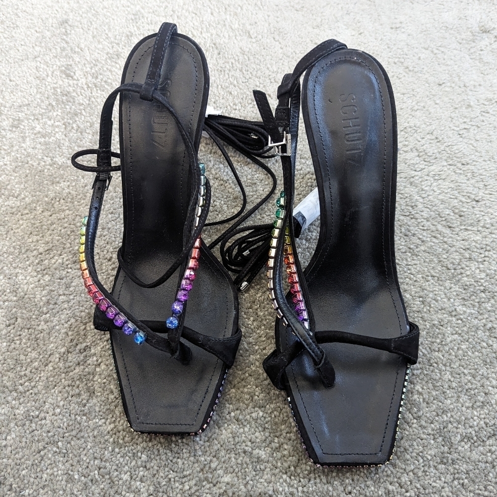 SCHUTZ Vikki Crystal Strappy Heels Sandals Size 9 - Picture 1 of 7